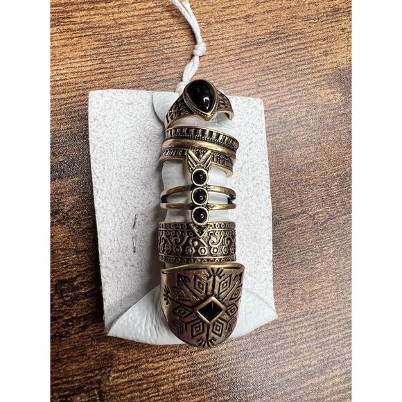 NWT Free People Count Your Lucky Stars Stacking Rings Set of 5 Gold Black - Picture 3 of 5